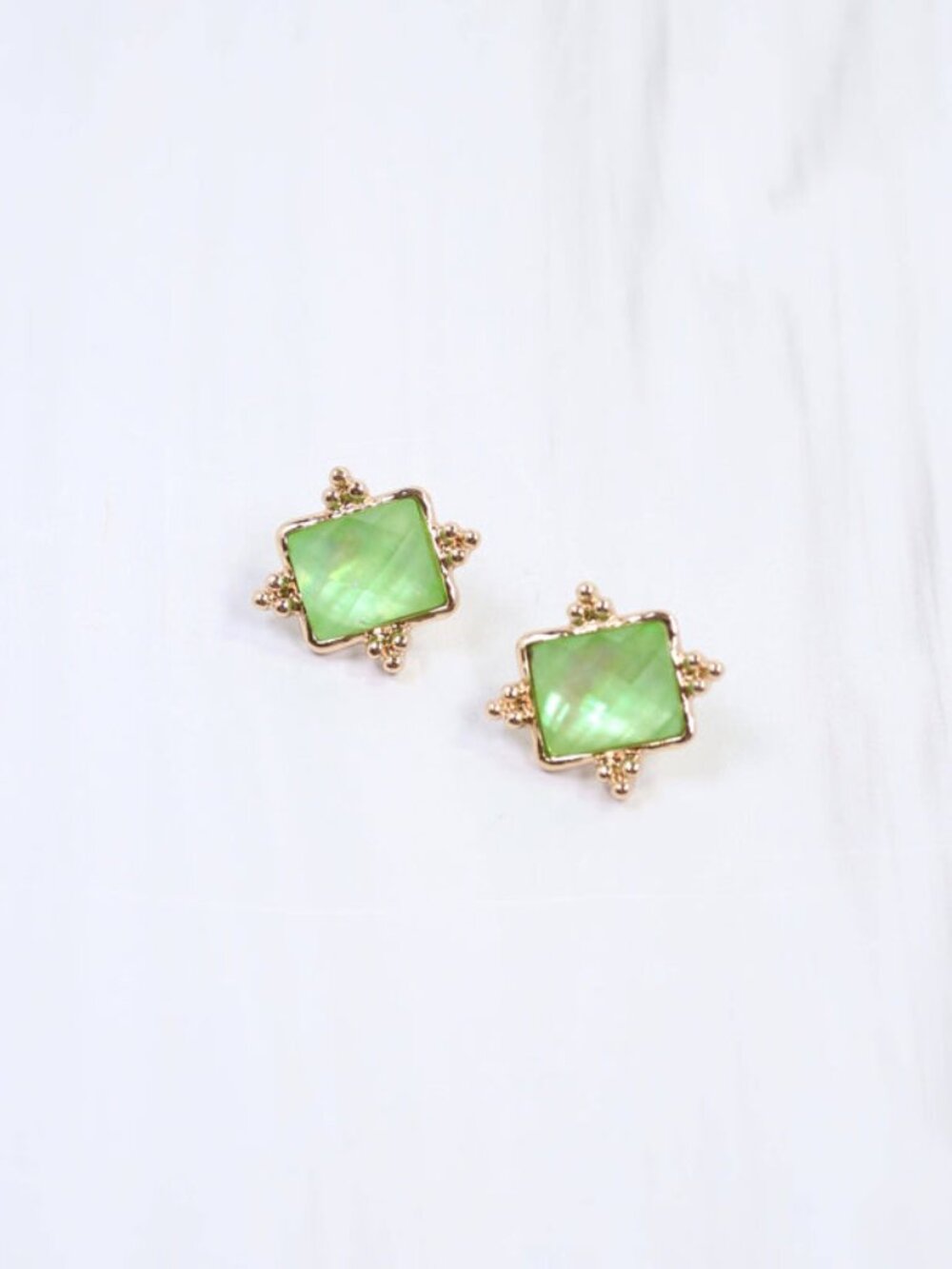 Caroline Hill Green Kerang Square Facited Stud Earring